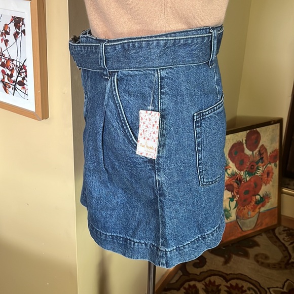 FREE PEOPLE Size 25 "Mid Indigo Wash" Belted Denim Skirt Mini Classic $78 NEW - Picture 7 of 13